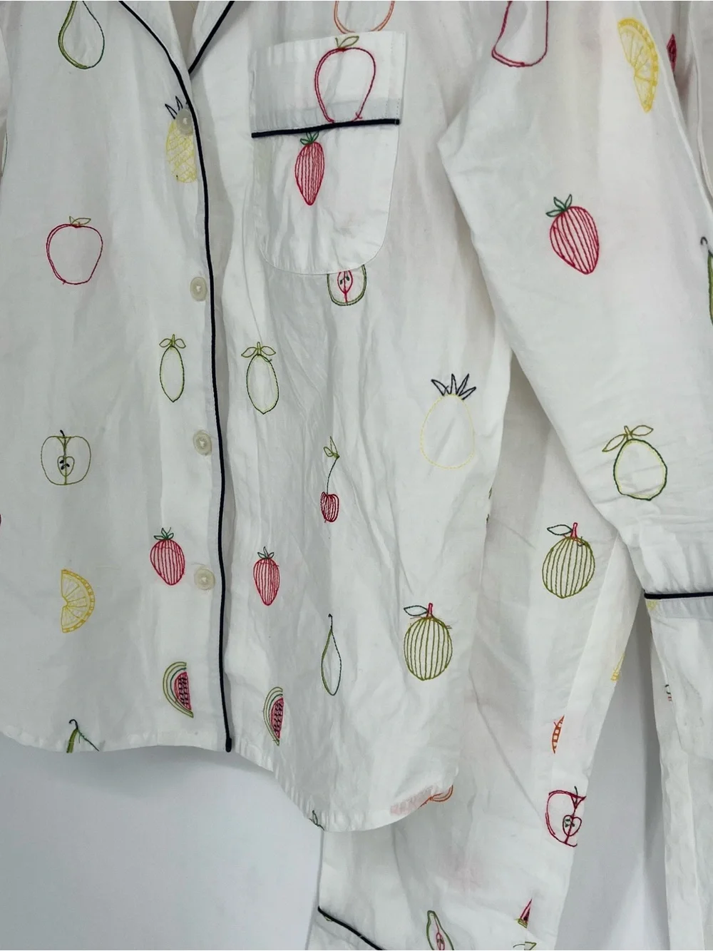 Anthro Print Fresh Fruit Medley Embroidered Pajama Set XXS‎